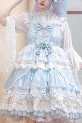 Robe Jsk Lolita Douce à Volants Imprimée de Larmes d'Undine sans Manches à Couches Multiples avec Nœud Papillon Hanayome 2 Couleurs